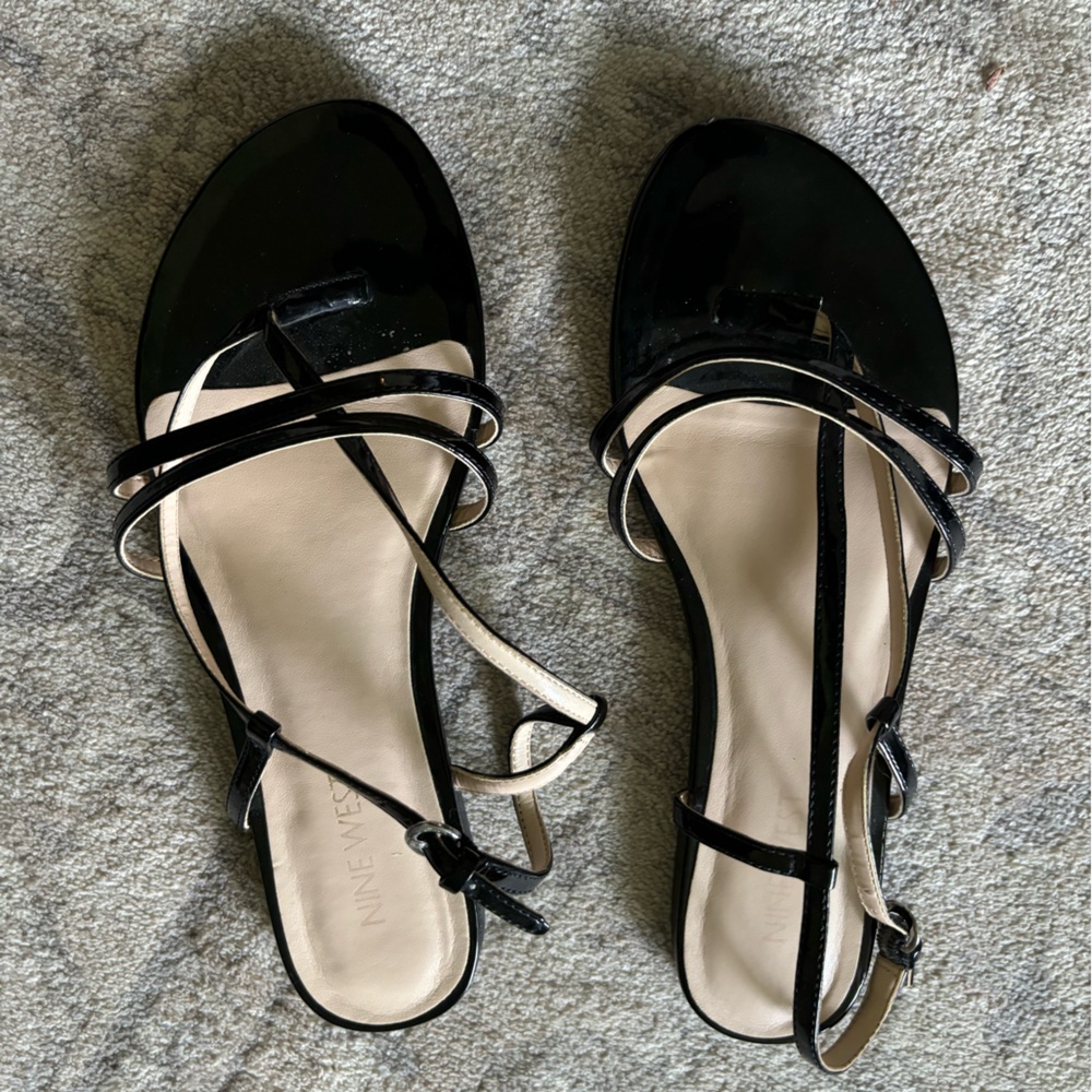 Nine West Black Patent Strappy Sandals